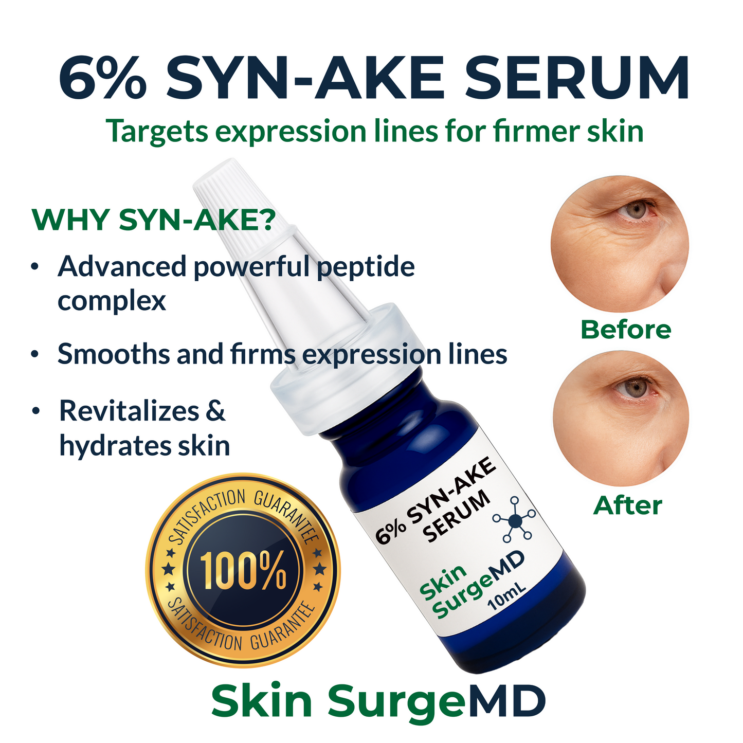 Syn-Ake Peptide Wrinkle Serum – 6% Syn-Ake, 3% HA, 30% Marine Collagen (10ml–30ml)