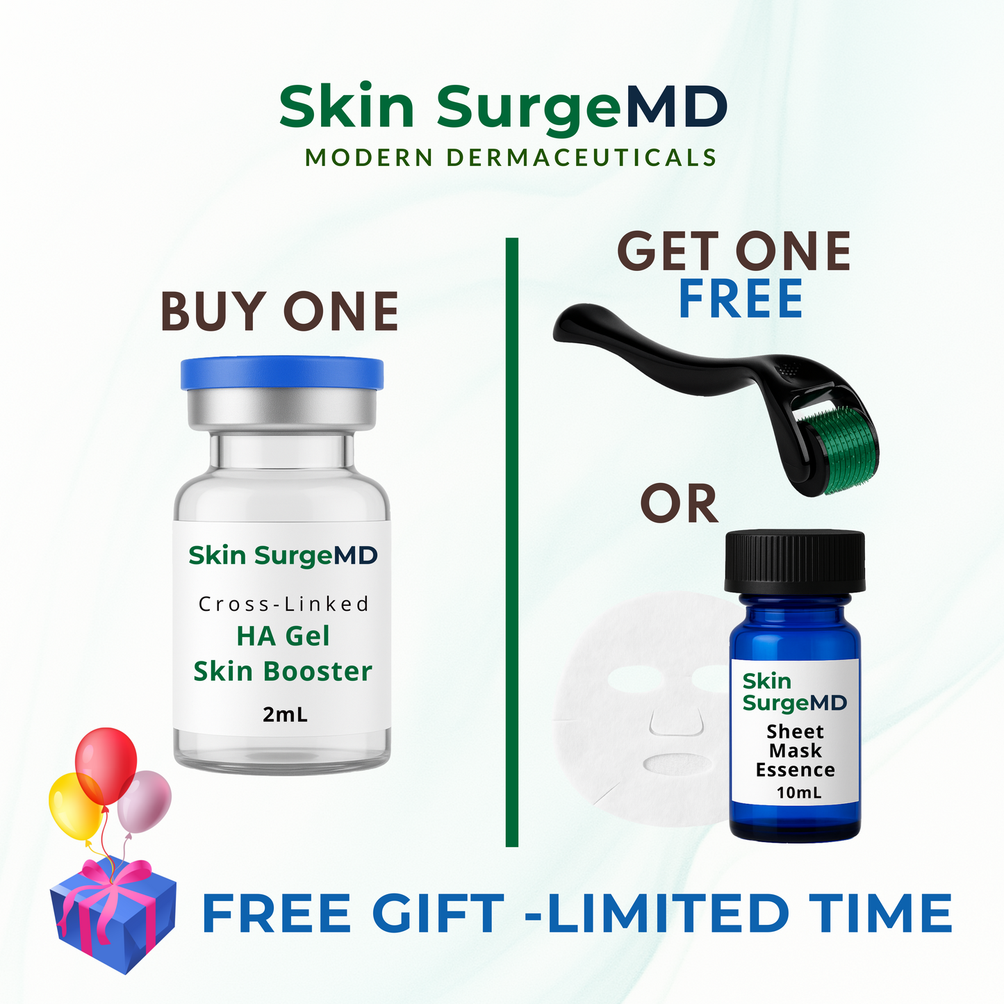 Skin SurgeMD Crosslinked Hyaluronic Acid Gel Skin Booster-2mL + Free Derma Roller