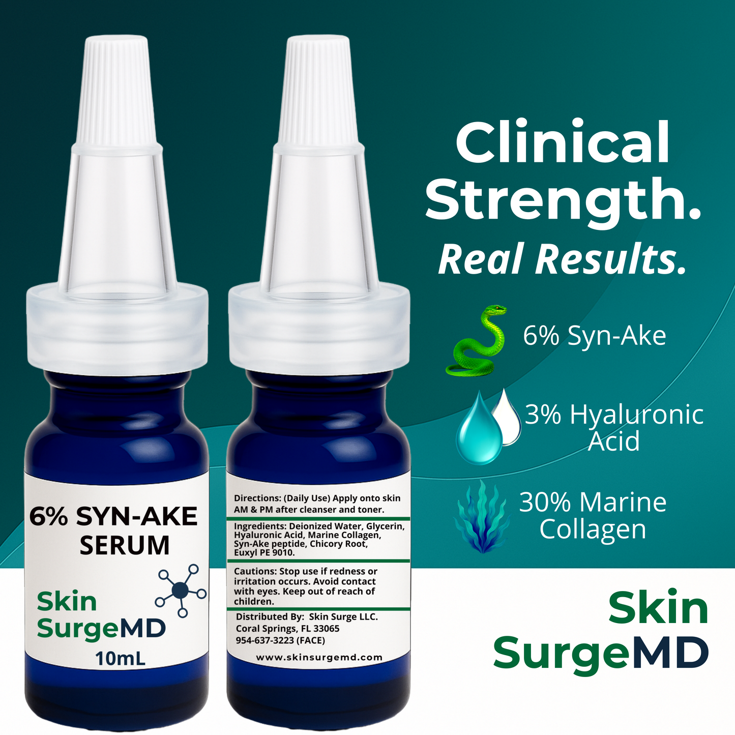 Syn-Ake Peptide Wrinkle Serum – 6% Syn-Ake, 3% HA, 30% Marine Collagen (10ml–30ml)