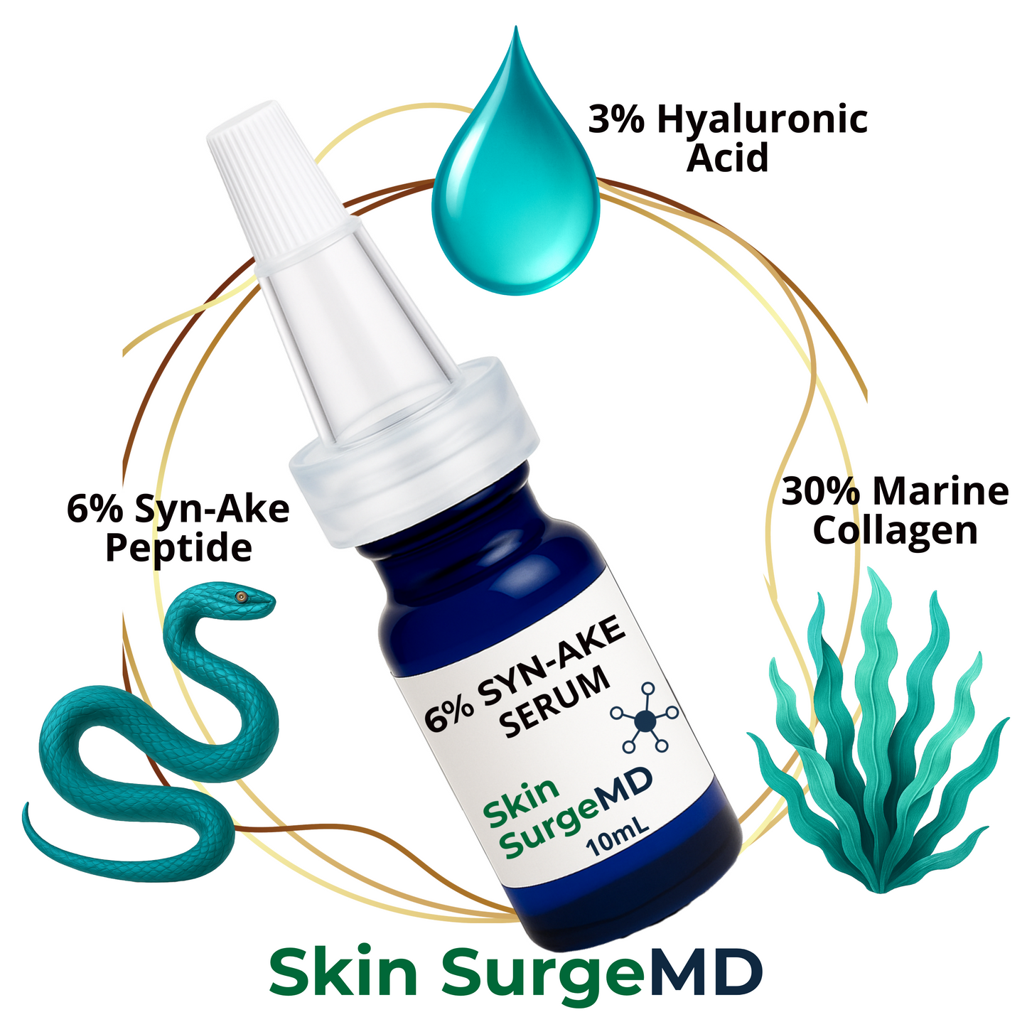 Syn-Ake Peptide Wrinkle Serum – 6% Syn-Ake, 3% HA, 30% Marine Collagen (10ml–30ml)