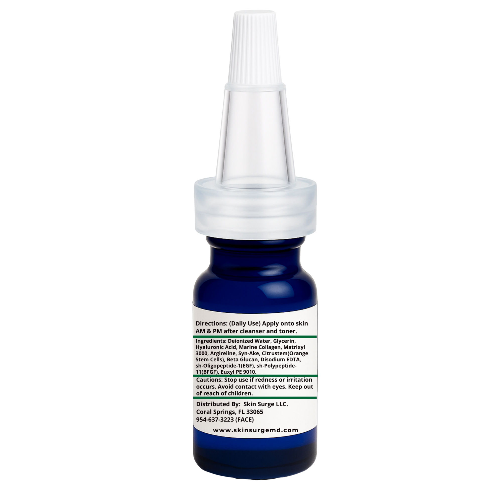 10ml EGF Multi-growth factor serum Blue bottle with white cap on a white background ingredients