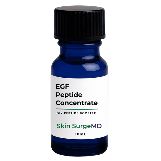 10mL Blue bottle of EGF Peptide  Concentrate DIy Peptide Booster by Skin SurgeMD on a white background.