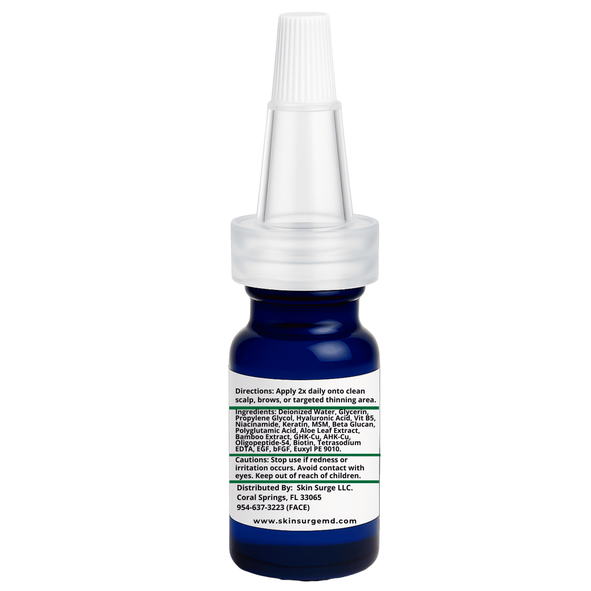 10ml GHK-Cu + AHK-Cu back of Blue bottle with ingredients white cap on a white background