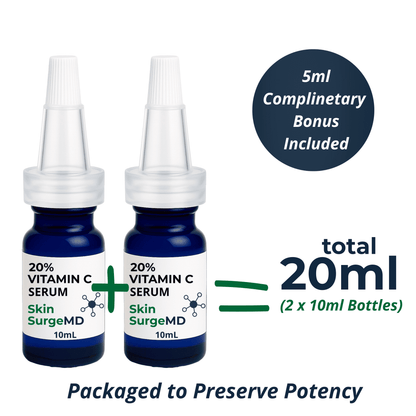 Skin SurgeMD 20ml Vitamin C Serum front view with free 5ml bonus - L-ascorbic acid brightening formula