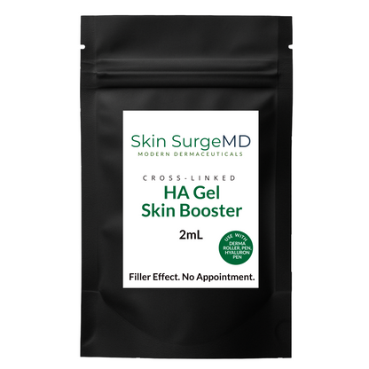 Black package of Skin SurgeMD HA Gel Skin Booster on a white background