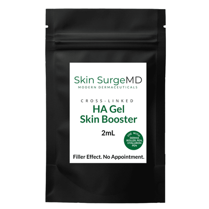 Black package of Skin SurgeMD HA Gel Skin Booster on a white background