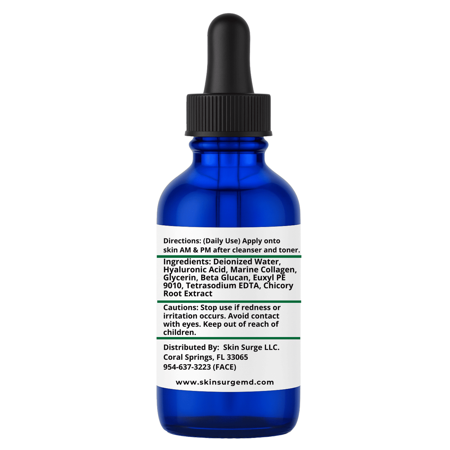 HA Deep Hydrating Serum 30ml bottle back label showing ingredients and usage instructions