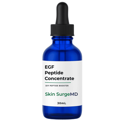 30mL Blue bottle of EGF Peptide  Concentrate DIy Peptide Booster by Skin SurgeMD on a white background.