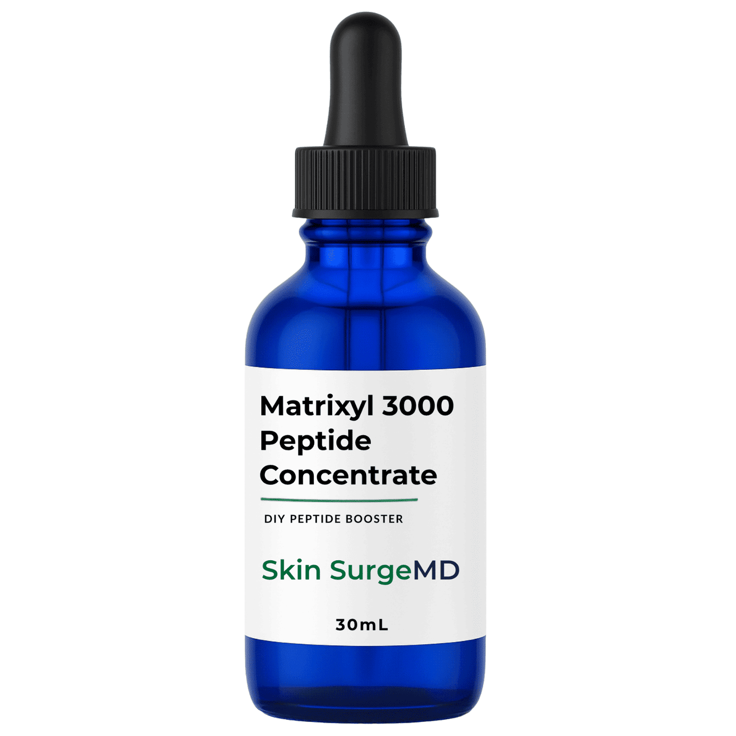 30mL Blue bottle of Matrixyl 3000 Peptide Booster Concentrate with black cap on a white background