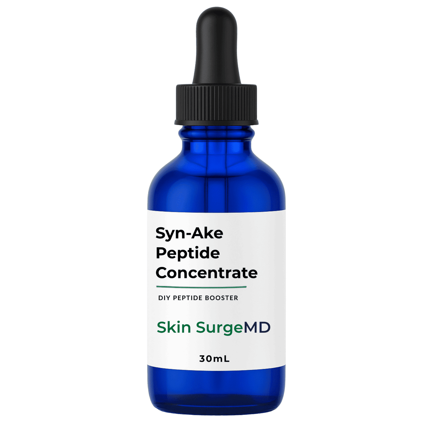30mL Blue bottle of Syn-Ake Peptide Booster DIY Concentrate by Skin SurgeMD on a white background
