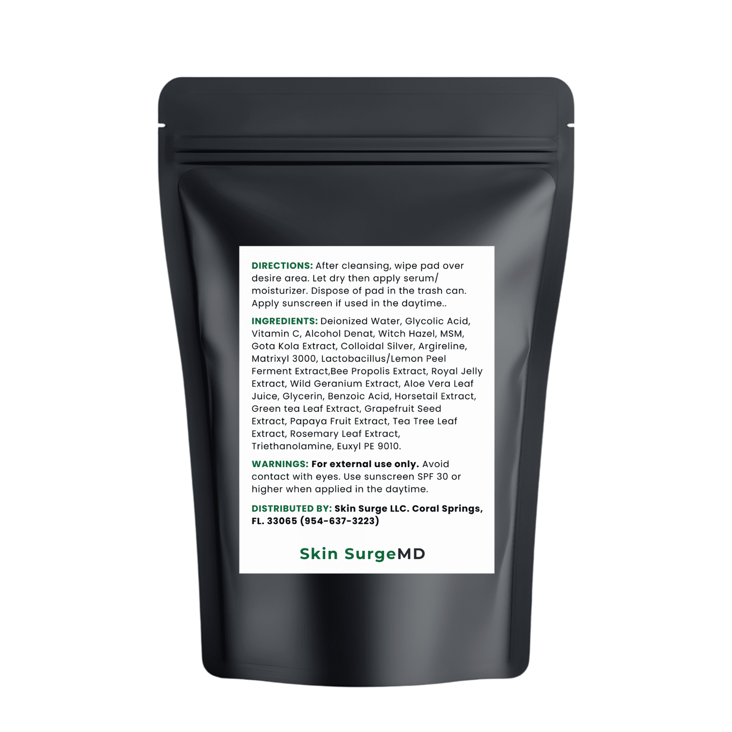 Lazy day Exfoliating Pads in Black skin care product packaging with ingredients on white label on a white background