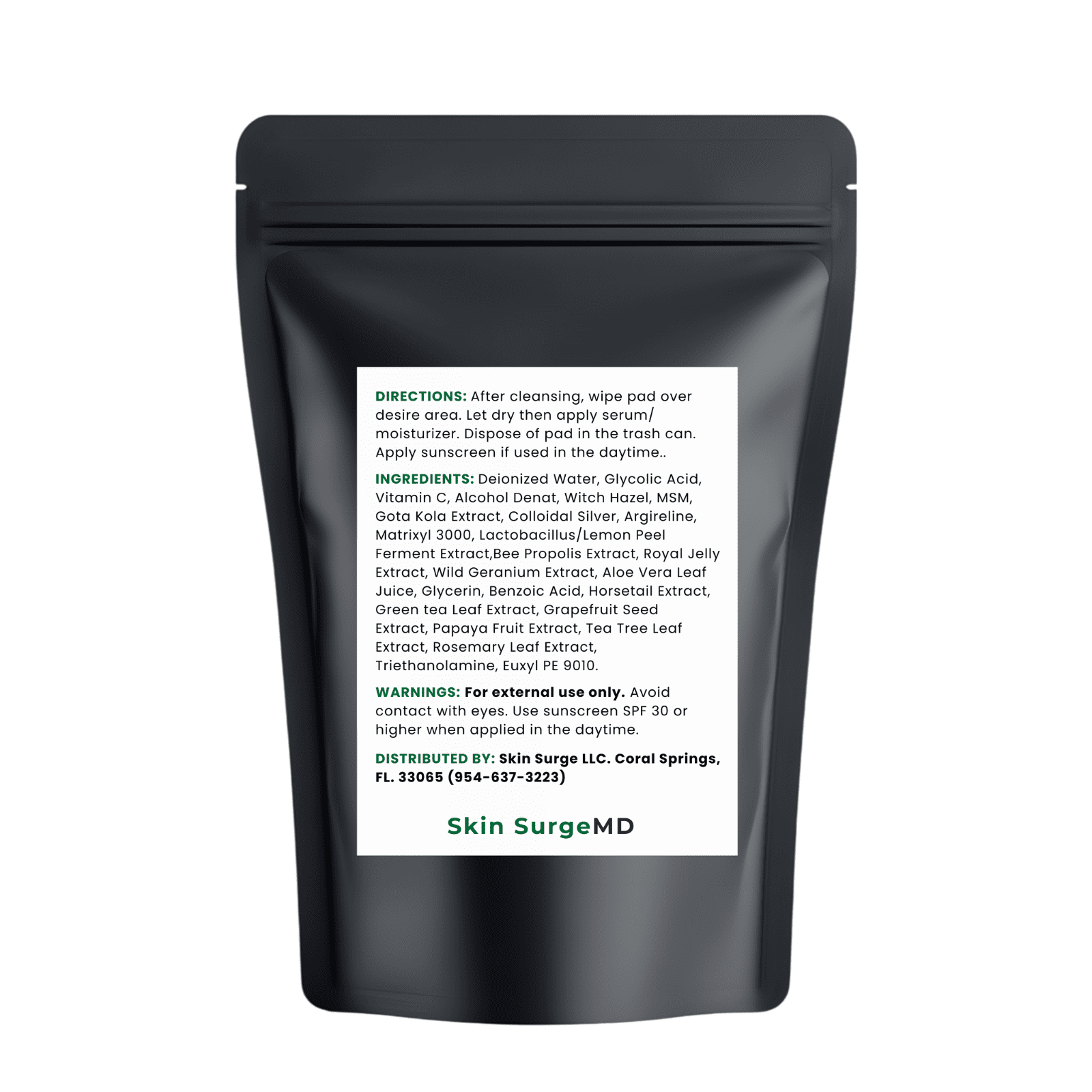 Lazy day Exfoliating Pads in Black skin care product packaging with ingredients on white label on a white background