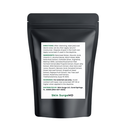 Lazy day Exfoliating Pads in Black skin care product packaging with ingredients on white label on a white background