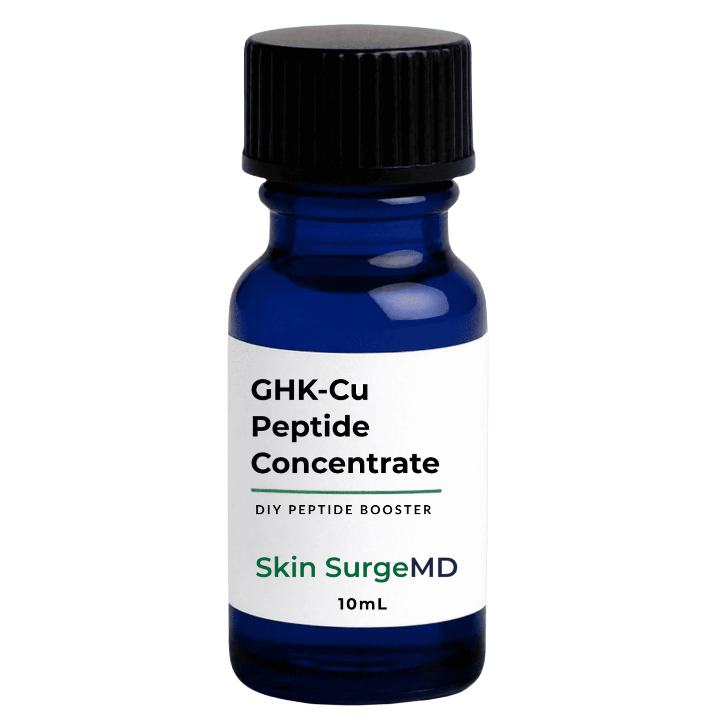 10mL Blue bottle of GHK-Cu Peptide  Concentrate DIy Peptide Booster by Skin SurgeMD on a white background