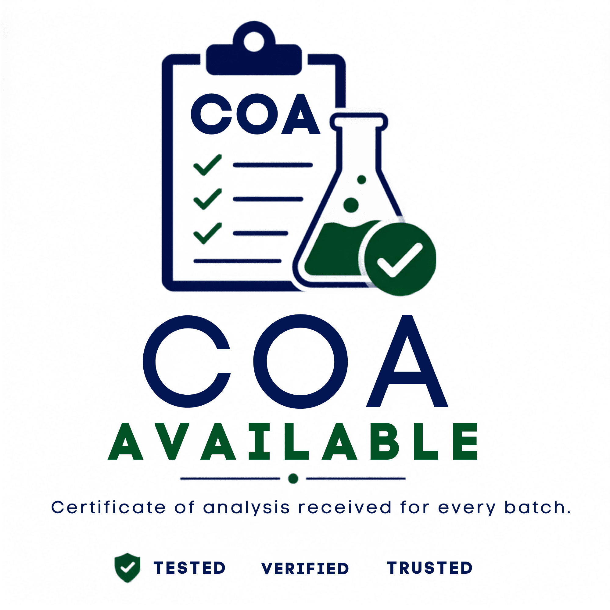Certificate of Analysis (COA) available for skincare ingredients, verifying identity, purity, and potency for every batch.
