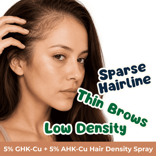 ghk-cu + ahk-cu hair density spray for sparse receding hairline, eyebrow thinning, and low density hair.