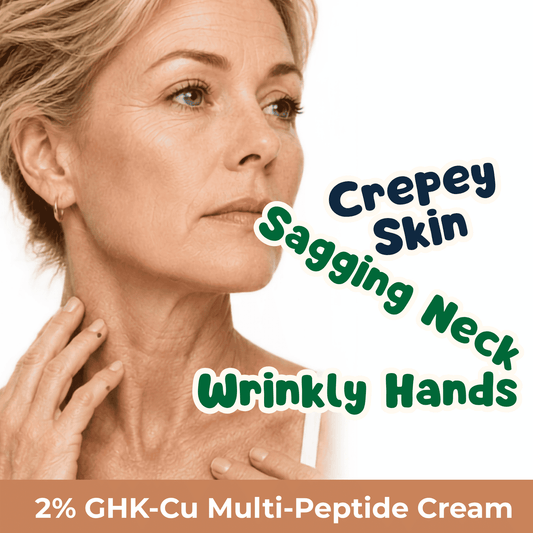 ghk-cu cream bursting from 4oz bottle for crepey skin, wrinkly hands, sagging neck 