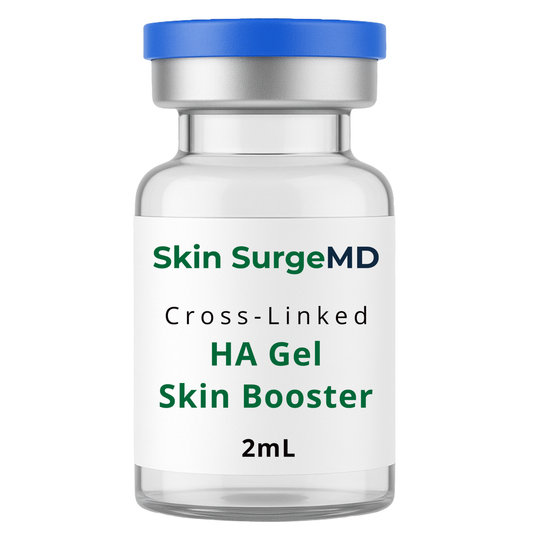 Skin SurgeMD Cross-Linked HA Gel Skin Booster video demonstrating filler-like plumping results, instant hydration, and pro-level skincare application.