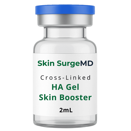 Skin SurgeMD Cross-Linked HA Gel Skin Booster video demonstrating filler-like plumping results, instant hydration, and pro-level skincare application.